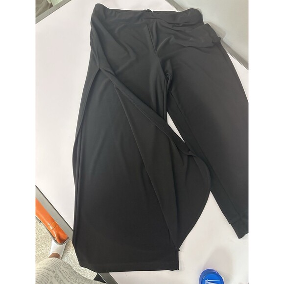 Women’s Slinky Side Slit Pull On Black Crop Dress Pants Size M Flowy Stretch EUC - Picture 7 of 7
